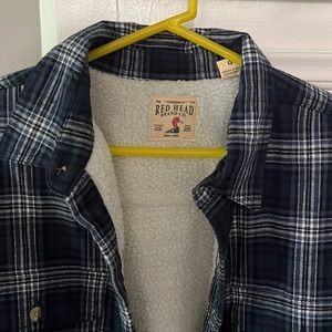 Red Head Sherpa Lined Flannel Shirt Jacket Shacket Men XL Brown & Black